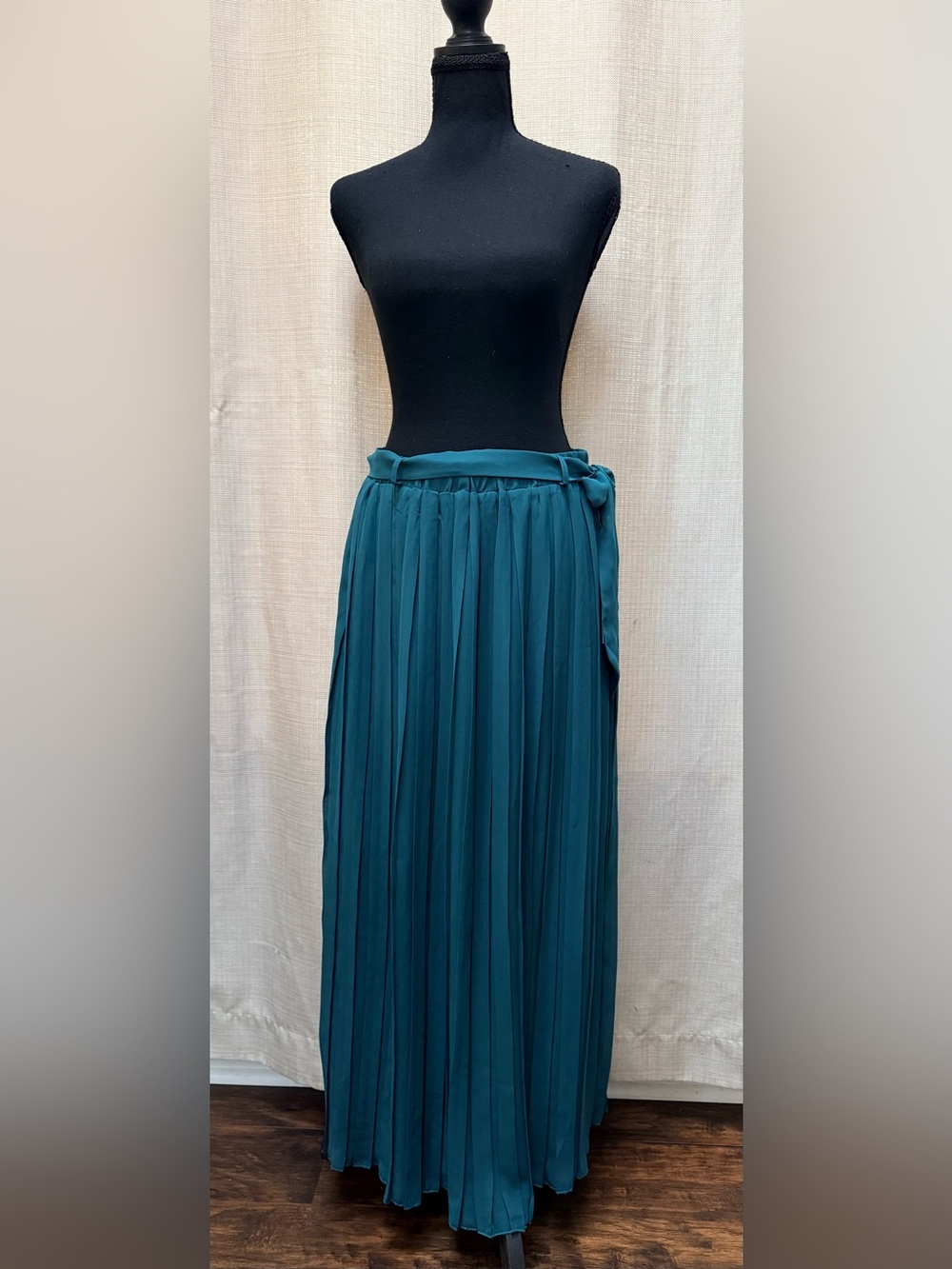 Joie Pleated Maxi Skirt M Teal Blue Green Tie Waist NWT Flowy Long Skirt Lined